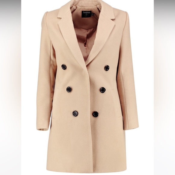 Boohoo Petite Double Breasted Camel Duster Coat - Picture 3 of 11